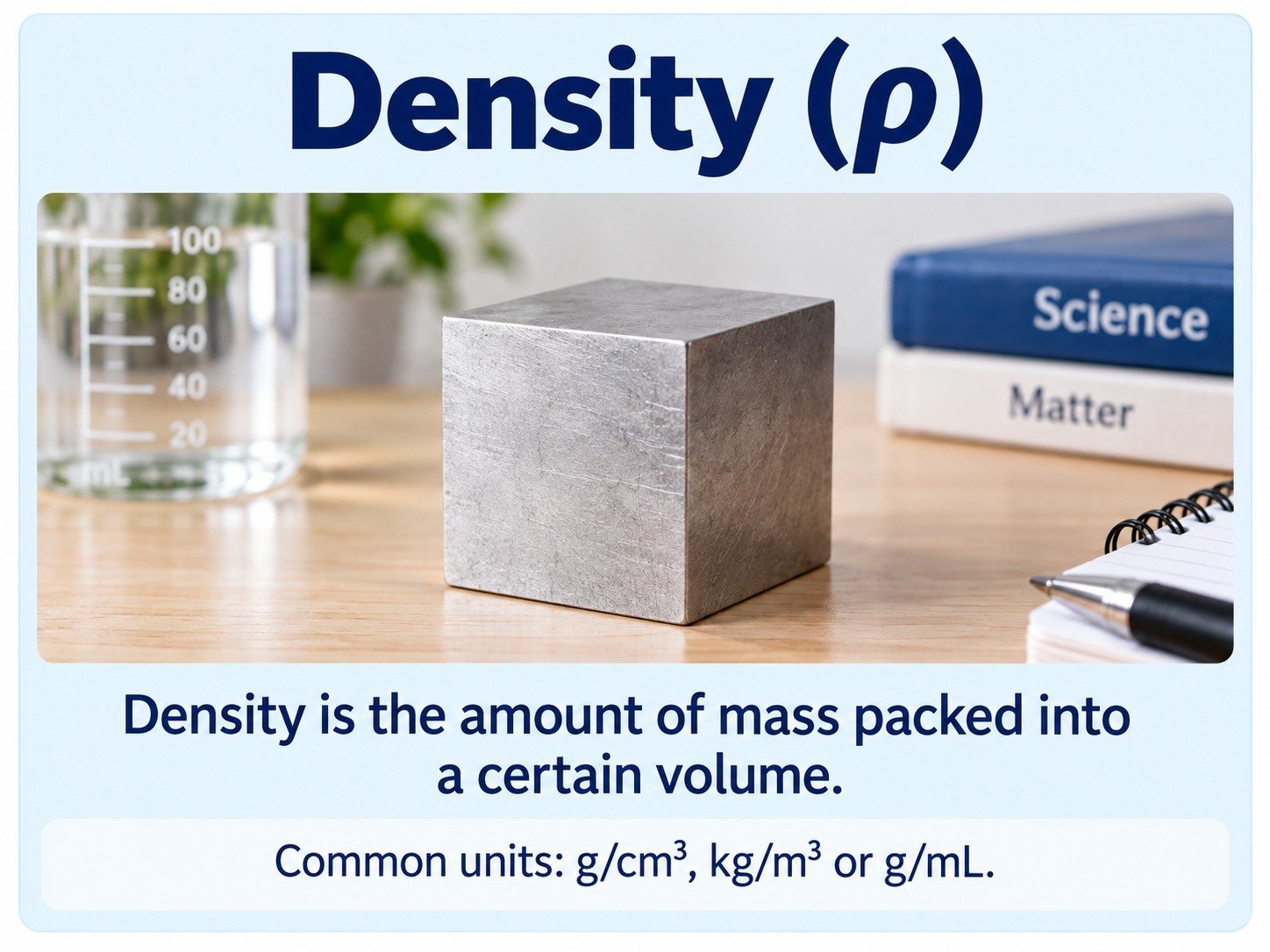 Metal cube used to explain density