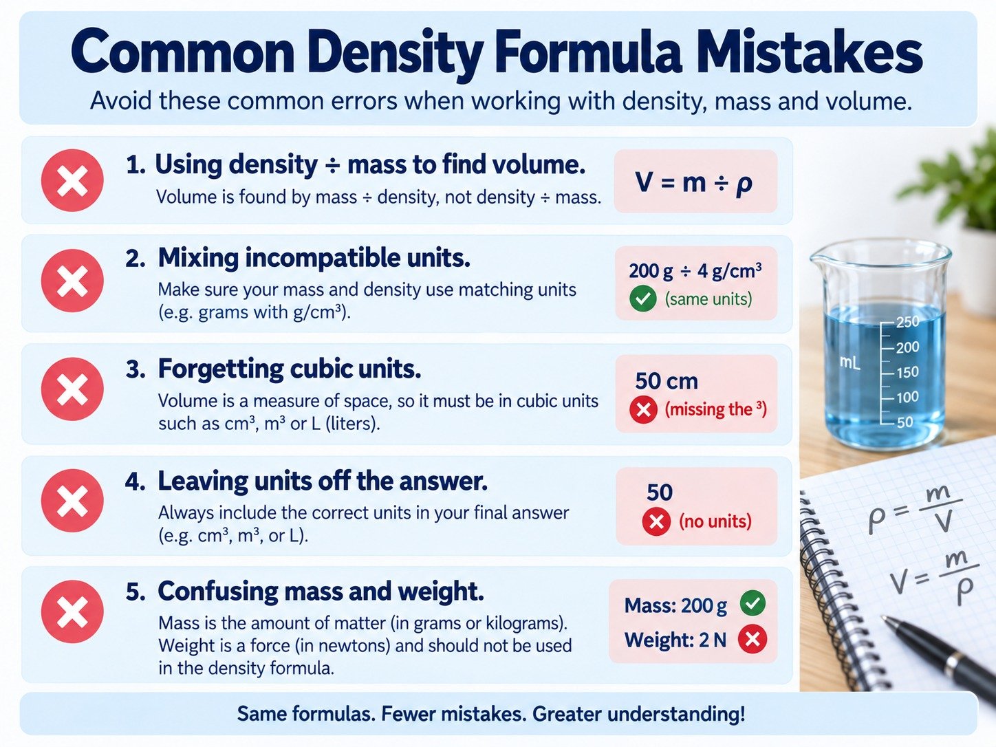 Common density formula mistakes