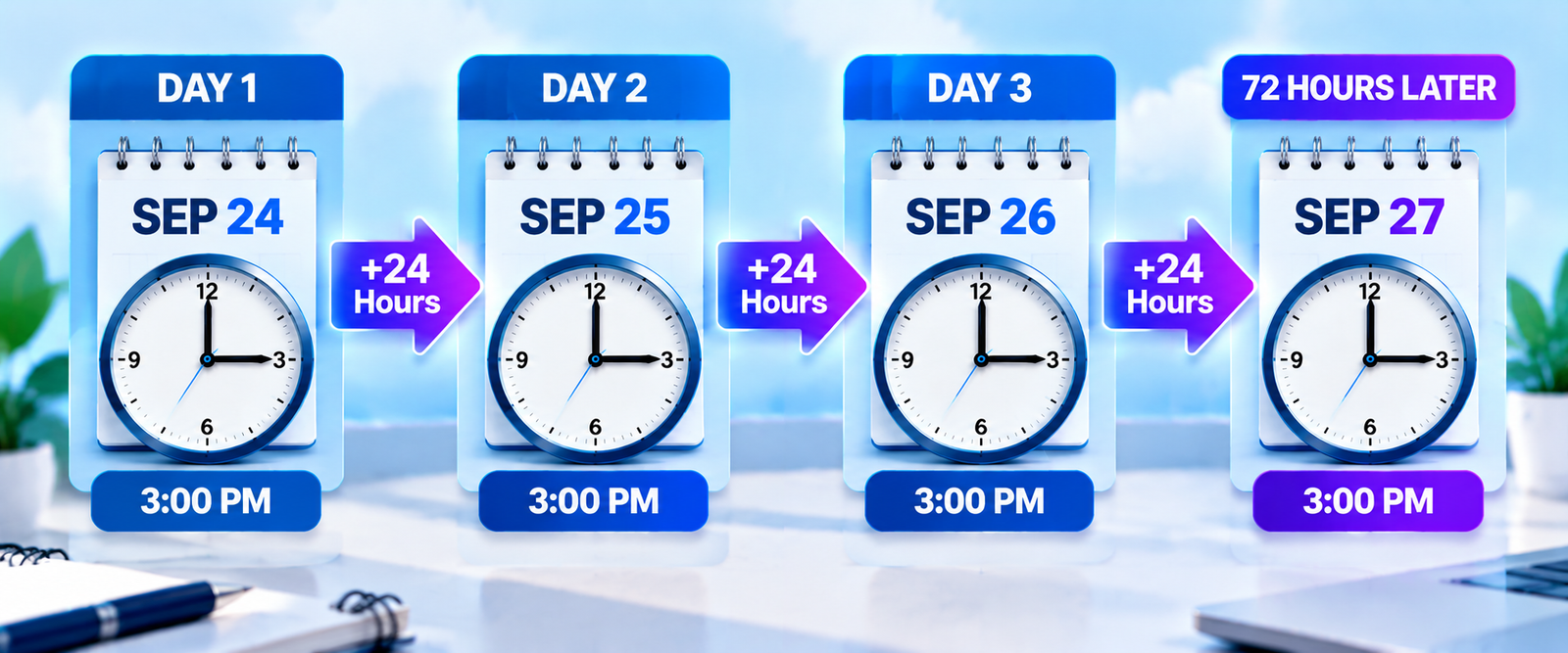 72 hours from now calculator showing future date and time