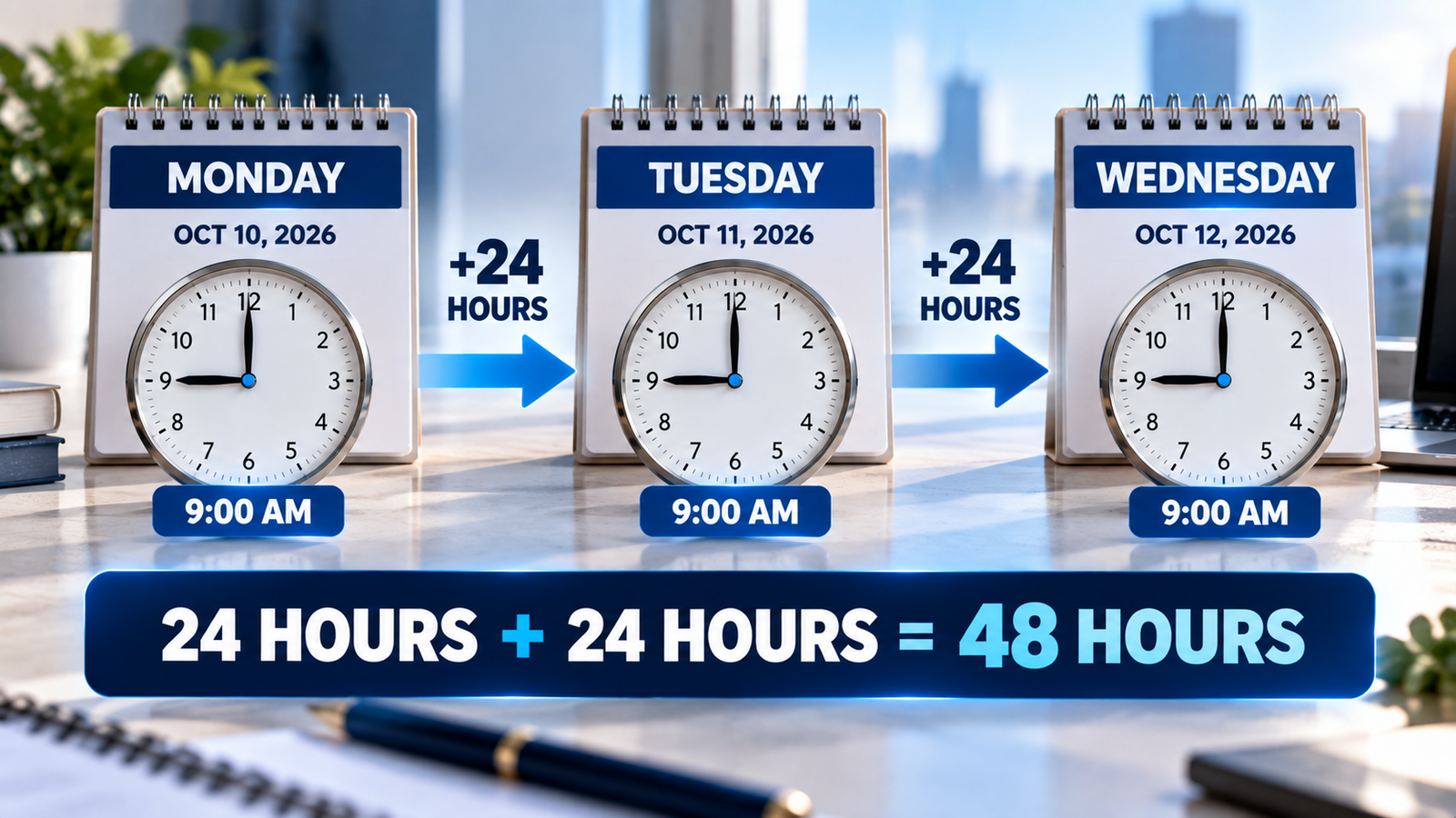 48 hours explained as two complete 24-hour periods