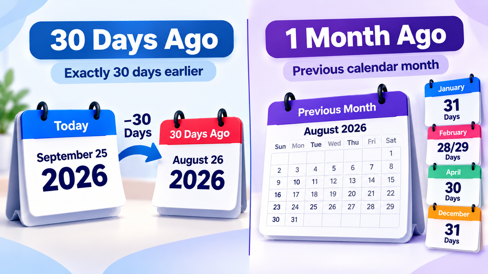 Calendar showing how to calculate 30 days earlier