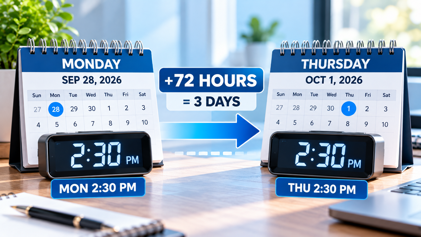 Timeline showing 72 hours as three complete days