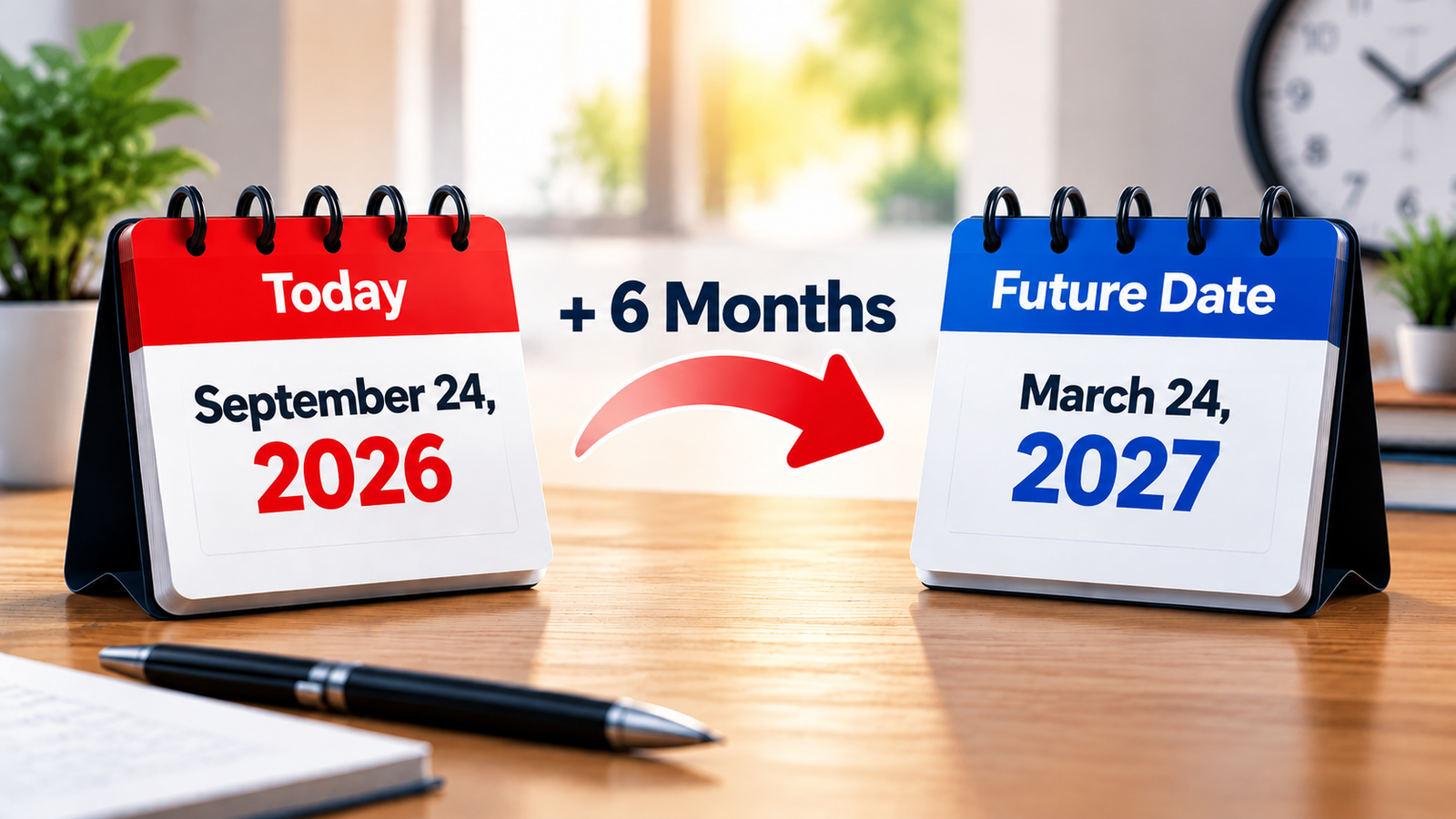 Calendar showing six months from today calculation