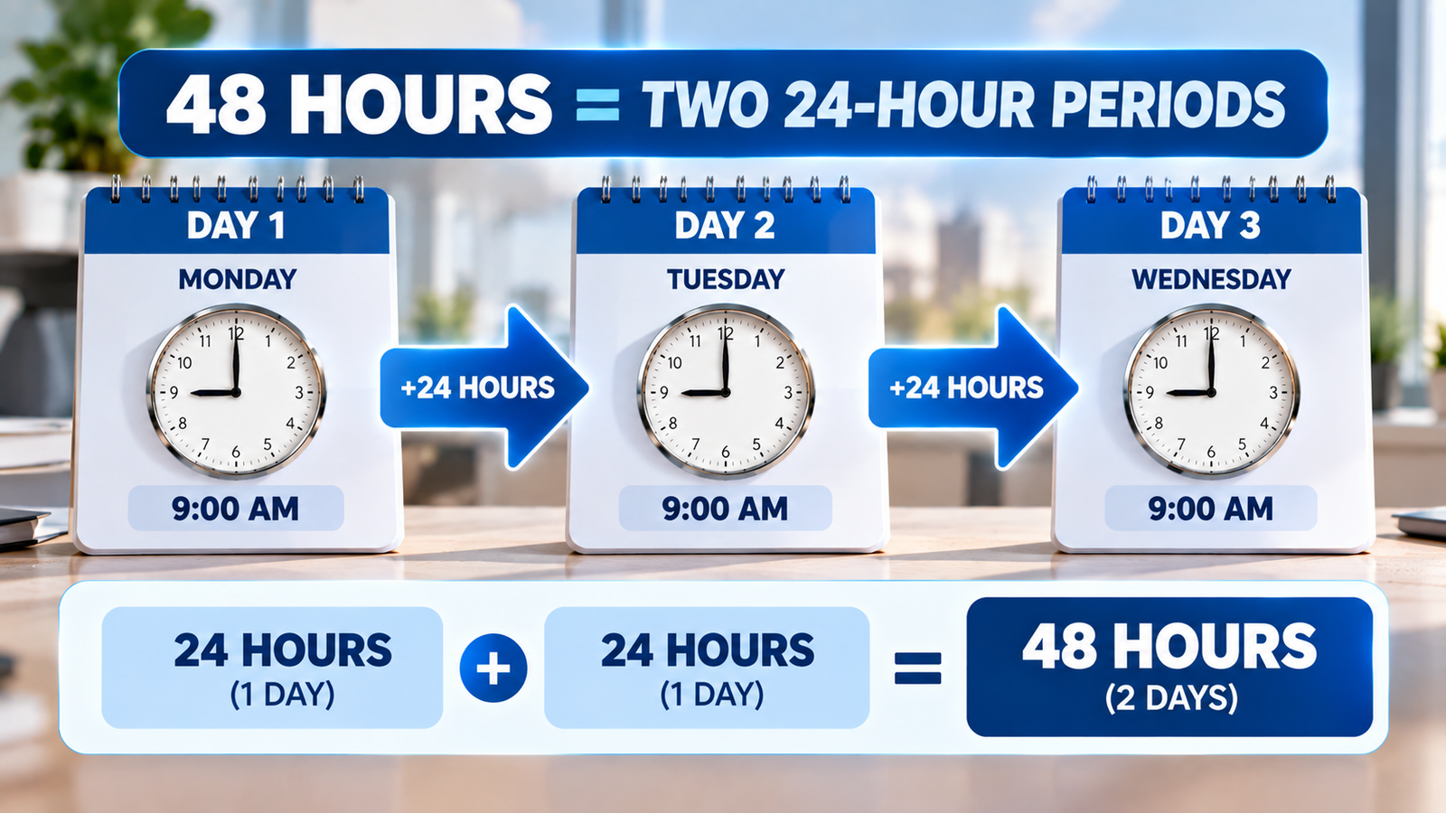 48 hours equals two complete 24-hour periods