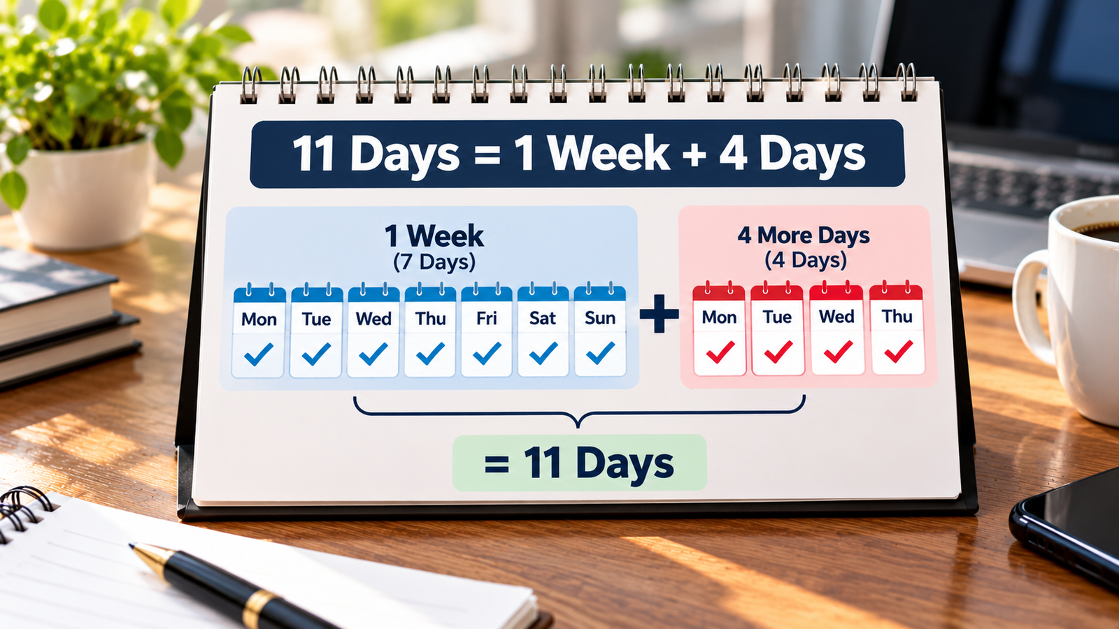 Calendar showing an 11 day period crossing into another month