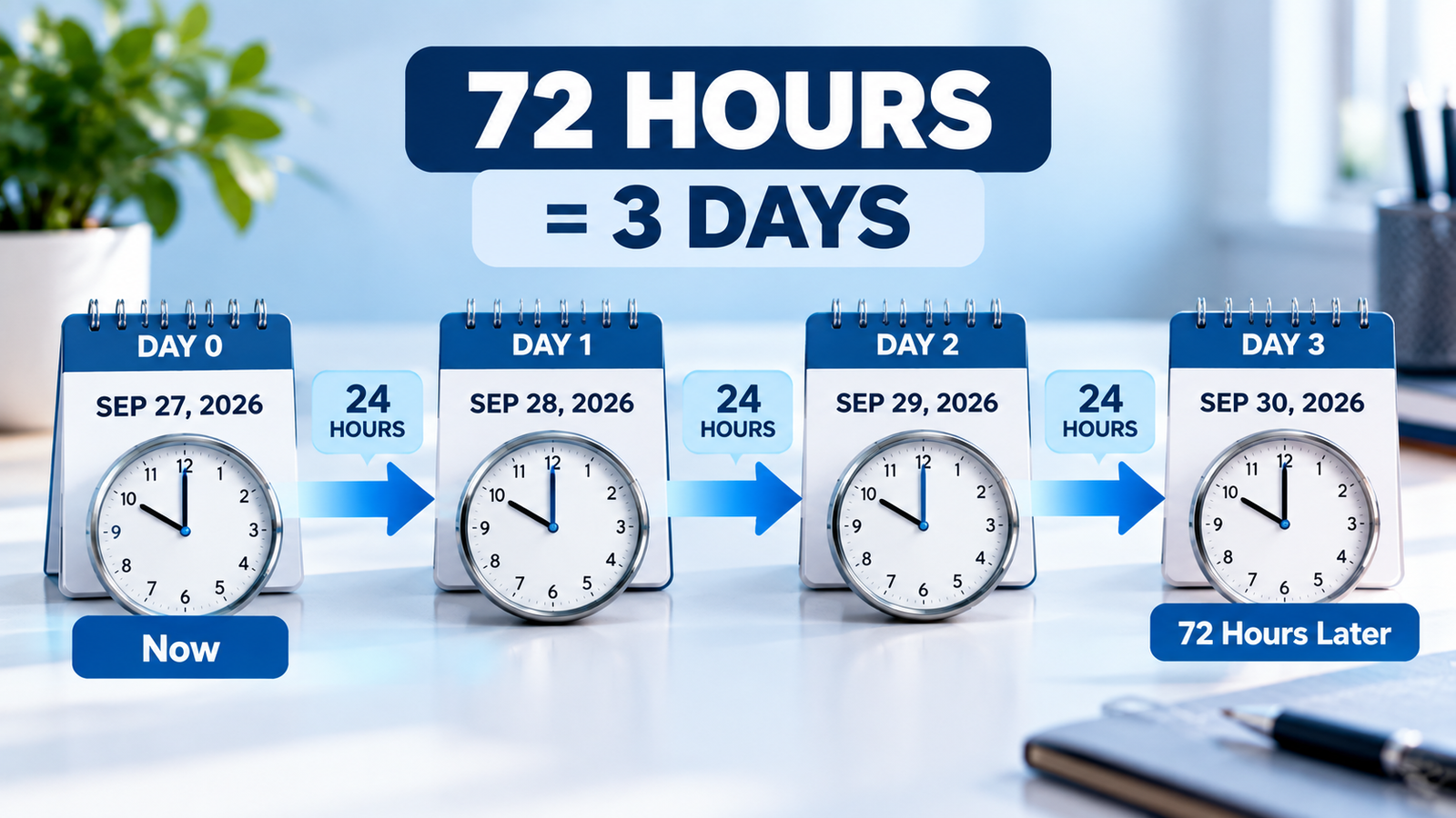 72 hours from now calendar and clock calculation