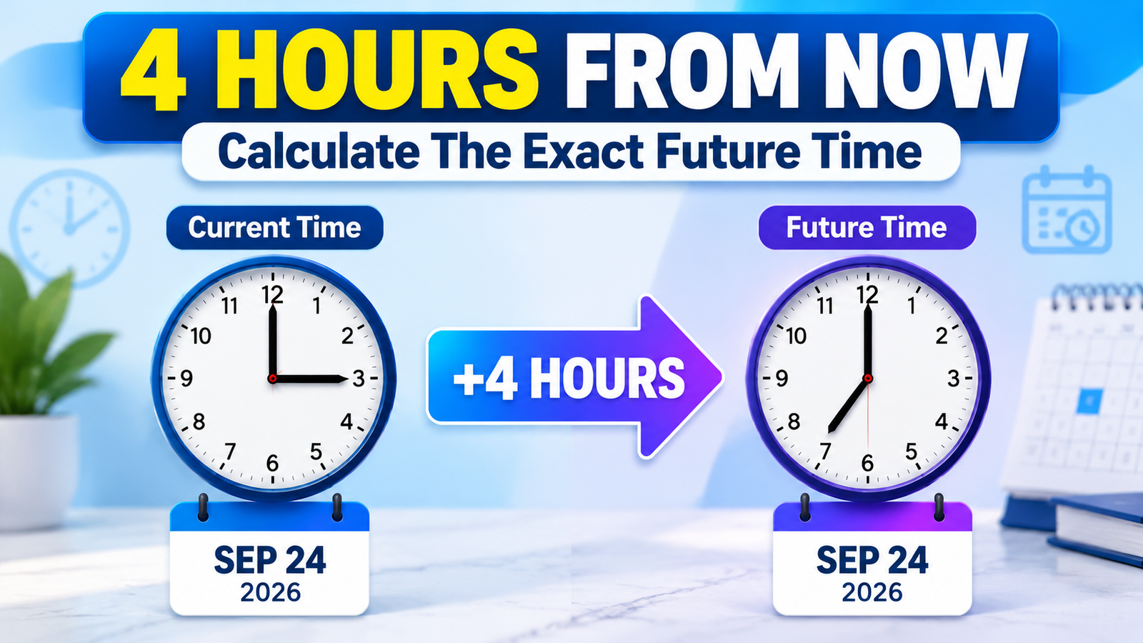 4 hours from now calculator showing future time