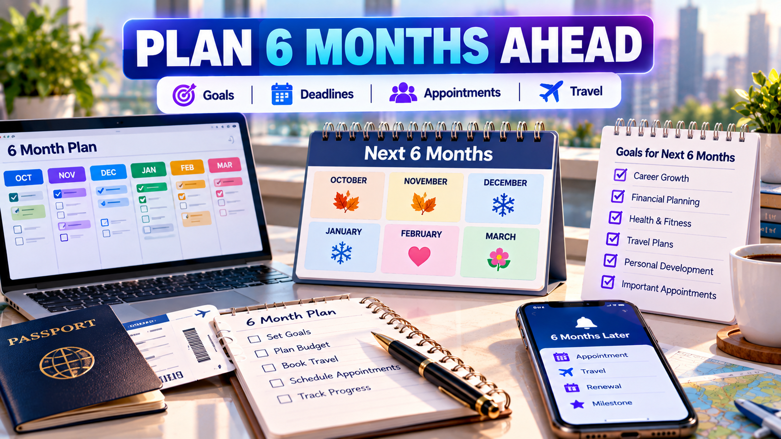 Planning goals deadlines appointments and travel six months ahead
