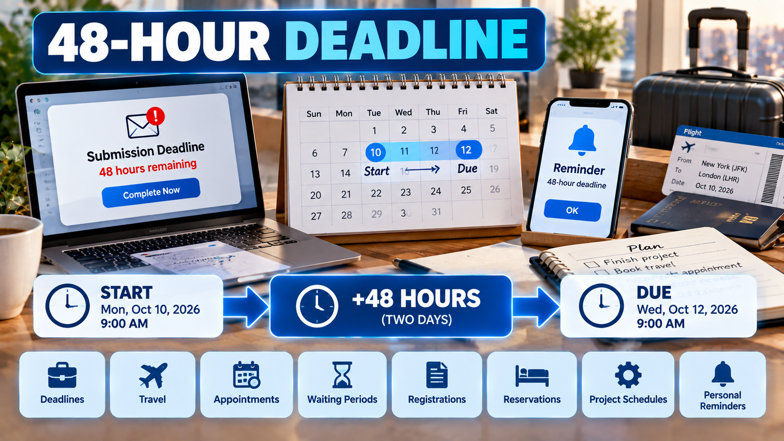 Practical 48-hour deadline planning for work travel appointments and reminders