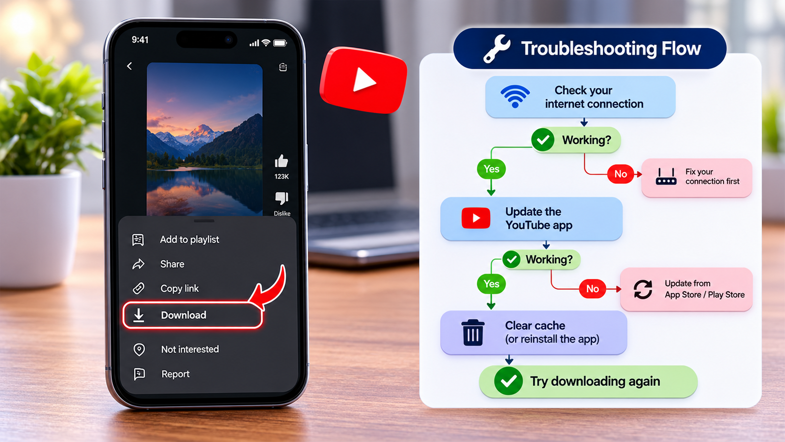 Troubleshooting flowchart for YouTube Shorts downloading failures