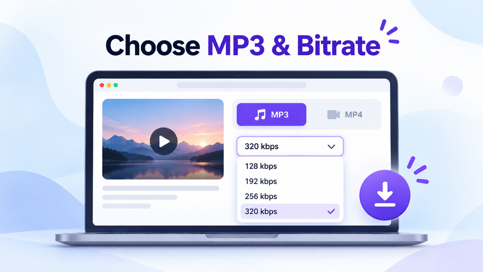 Skills Elevate MP3 selection and audio bitrate options 128 192 256 and 320 kbps