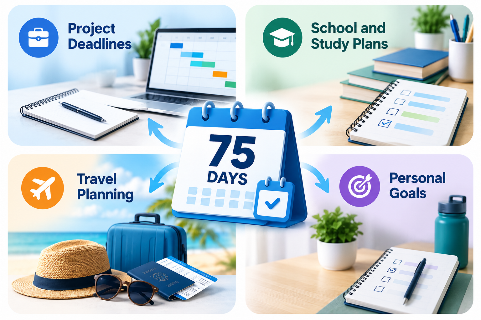 Practical uses of a 75-day period for projects, education, travel and personal goals