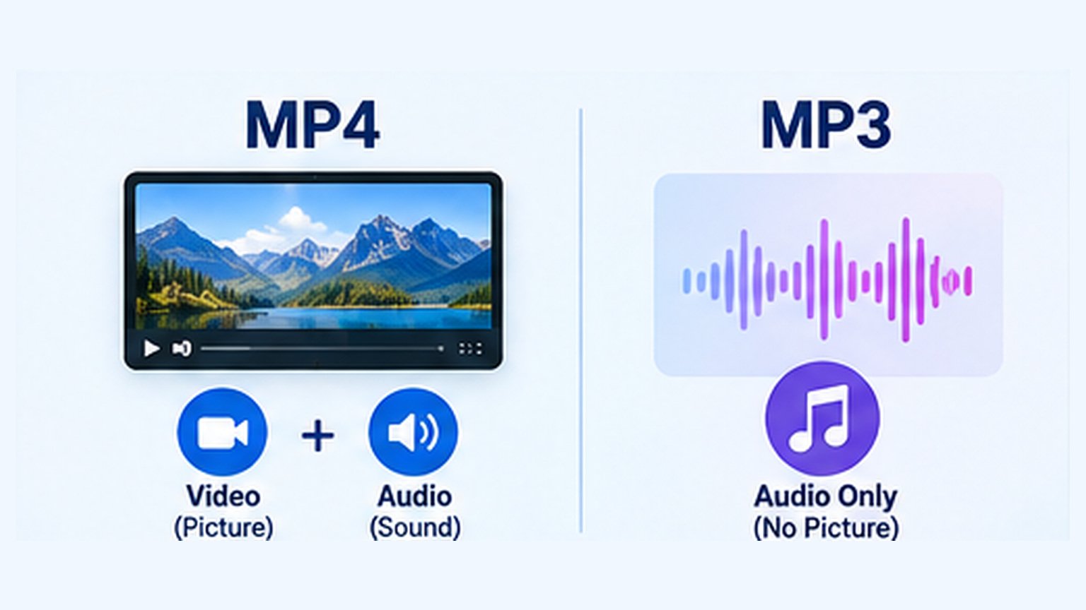 MP4 compared with MP3 showing video and audio versus audio only