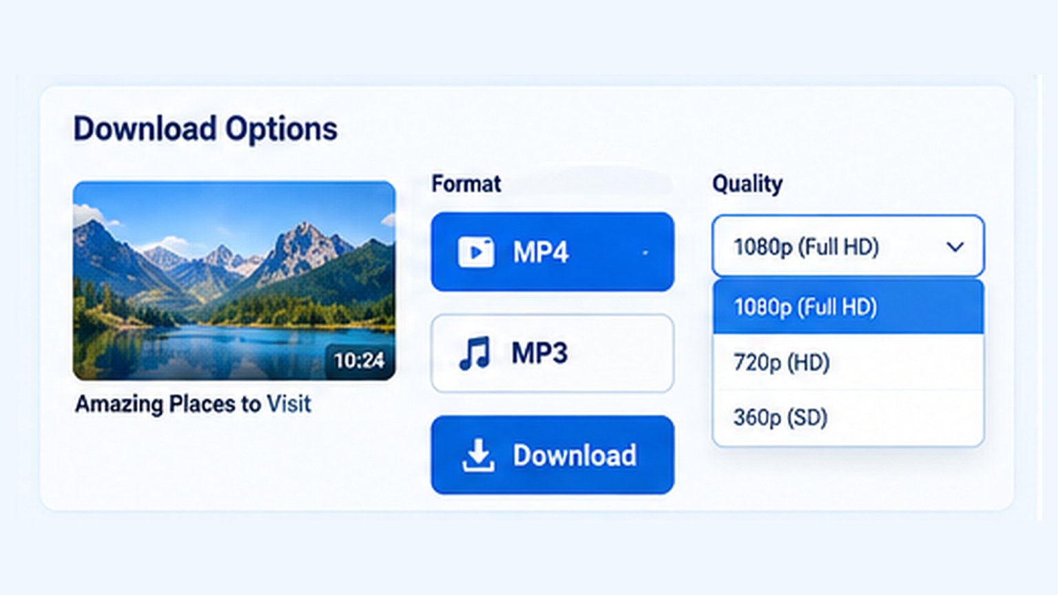 Choose MP4 video format and available 720p or 1080p quality options