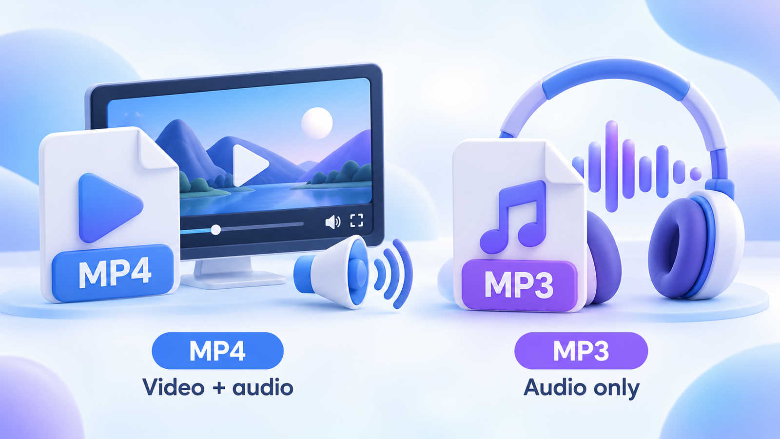 MP4 saves video with audio, while MP3 saves audio only.