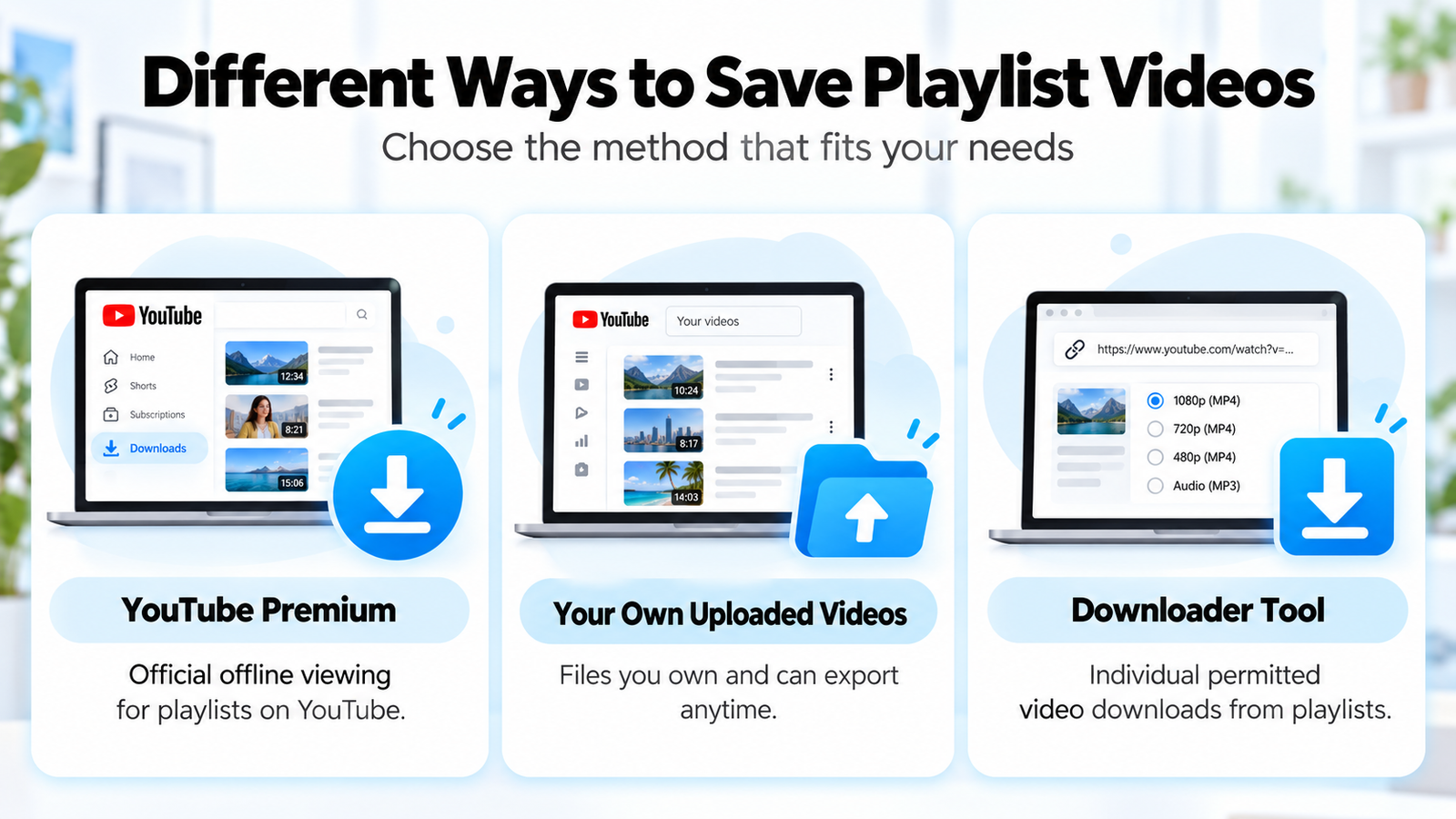 Comparison of YouTube Premium creator exports and single video downloader methods