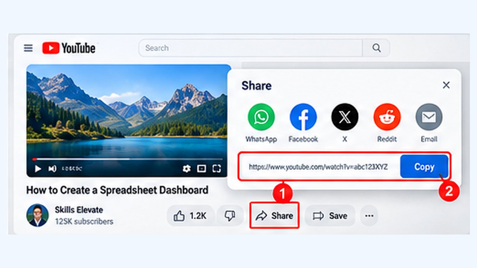 How to copy a YouTube video URL using Share and Copy Link